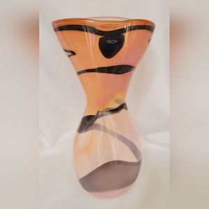 Vintage Cranberry and Clear Hand Blown Glass Vase